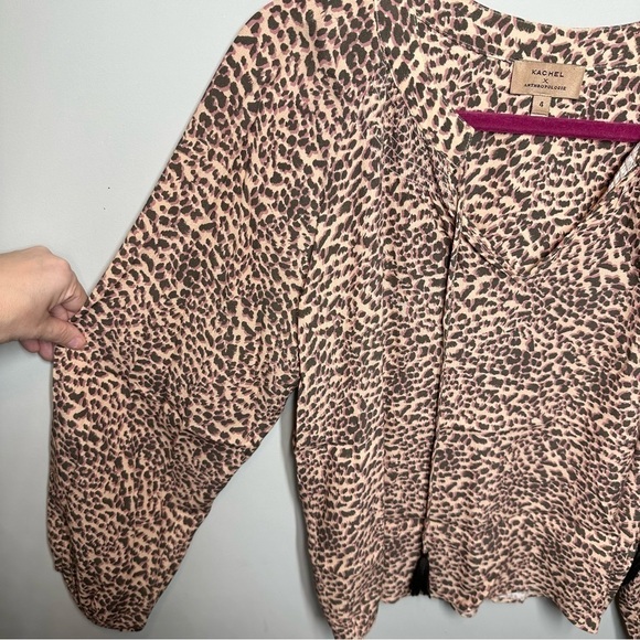 Kachel x Anthropologie Leopard Bishop Sleeve Blouse with Tassels - Picture 3 of 6